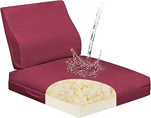 baibu 19x19x4 Inch Outdoor Chair Cushions with Lumbar Support Pillow Set, Water-Repellent Standard Patio Cushions, Dual-Layer Foam Chair Pads with Removable Cover, Ties & Handle, Red