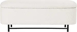 HomePop Ellipse Modern Storage Bench with Metal Legs |Homepop Home Dcor|Bench with Storage for Living Room & Bedroom - Cream Boucle