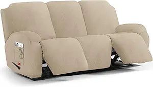 5 Pieces Stretch Recliner Sofa Covers, Plush Fabric Slipcovers for Reclining Couch, Ideal for Furniture Protector Pet Friendly (3 Seater, Island Fossi)