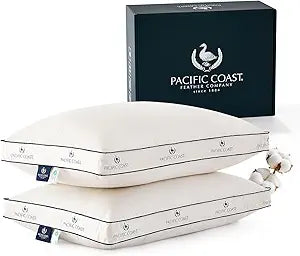 Pacific Coast Goose Feather and Down Bed Pillows for Side and Back Sleepers, King Size Set of 2, 100% Organic Cotton Fabric, Firm Pillows, Gusseted Pillows of Hotel Collection