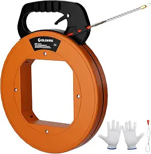 125 ft Electrical Fish Tape, 3/16-inch PET Wire Puller with Optimized Housing and Ergonomic Handle, Flexible Non-Conductive Cable Puller Tool with Steel Leader for Walls and Conduit