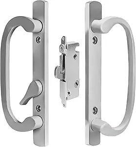 8.5" Legacy Sliding Patio Glass Door Offset Chrome Grey Handle Set - Sash Controls 2265 with Mortise Lock 45 for Replacement Fits 3-15/16 Screw Hole Spacing and 1-1/4" to 2-1/4" Door Thickness