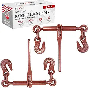 BOXER 2 Pack Heavy Duty Ratchet Chain Load Binder with Forged Grab Hooks,   5/16 - Chain Binder Tie Down - 2,600lbs WLL