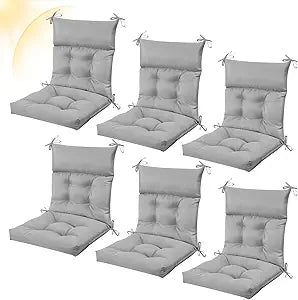 Sintuff 6 Pcs 44 x 21 x 4 Outdoor Chair Cushion Patio Chair Cushions Seat/Back Tufted Pillow with Ties Water Resistant Replacement Indoor Patio Furniture Outdoor Furniture (Solid Color,Light Gray)