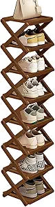 8 Tier Foldable Shoe Rack, Natural Bamboo Space Saving Shoe Storage Organizer,Easy Assembly & Strong Design Shoes Stand Shelf Organiser for Closet(Brown, Eight Layers)