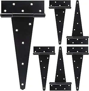 12 Inch T-Strap Shed Door Hinges Heavy Duty, Black Tee Hinge for Wooden Fences, Yard Door, Barn Door Gates, Wrought Hardware Rustproof, 6 PCS