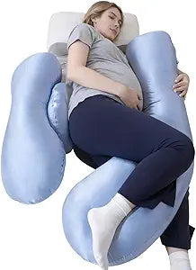 Pregnancy Pillows for Side Sleeping - Adjustable Belly & Back Support Pillow,H Shaped Full Body Maternity Pillow with Cooling Removable Cover, for Pregnant Women and Adults(Blue)