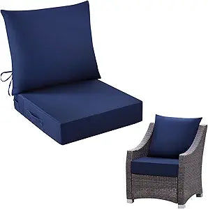 IASEAHK Outdoor Chair Cushions, 24 x 24 Inch Outdoor Cushion for Patio Furniture, Patio Chair Cushion, Waterproof & Fade Resistant Deep Patio Furniture Cushions Set with Handle and Ties, Navy Blue