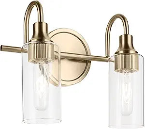 Kichler Kavi 12.5" 2-Light Bathroom Vanity Light Fixture with Clear Glass in Champagne Bronze, Modern Wall Mount Over Mirror for Powder Room, Damp Rated (12.5" W x 10" H), 55210CPZ