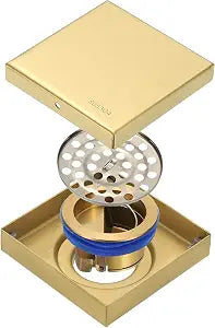 uxcell Odor-Proof Shower Drain, 4 Inch 304 Stainless Steel Square Prevent Backflow Anti-Odor Floor Drain Hair Catcher for Bathroom Kitchen and Laundry Room, Gold
