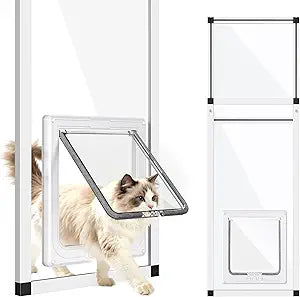 Vertical Cat Door for Window,31"-42" Adjustable Height,1-Min Install | 4 Locking Modes,Aluminum Frame,HD Glass,Magnetic Closure,Weatherproof Pet Door Window Insert for Cats