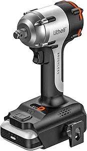 Litheli 20V Brushless Impact Wrench 1/2 inch, Max 332 Ft-lbs (450N.m) High Torque Impact Gun, 2500RPM Variable Speed, 2.5Ah Battery for Car Tires, Heavy Duty Bolts & Home DIY (Charger Not Included)