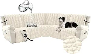 Arfntevss Waterproof Recliner Sectional Couch Covers for Reclining Sectional L Shape Sofa Cover Non Slip Washable Recliner L Shaped Slipcover Sets for Dog Furniture Protector (5 Seater, Light Beige)