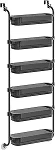 SONGMICS Over the Door Pantry Organizer, 6-Tier Kitchen Pantry Door Organizer with Adjustable Tall Baskets, Hanging Spice Rack, for Bedroom Bathroom Laundry Room, Transparent Black UKCS046BH01