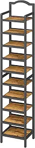 YATINEY 10-Tier Tall Shoe Rack, Vertical Shoe Organizer for Small Spaces, Wooden Shoe Shelf for Entryway, Space Saving Shoe Storage, Holds 10 Pairs of Shoes, Rustic Brown and Black SS50BR