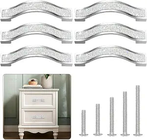Artscope Crystal Cabinet Pull Handle, Bling Door Handle, Modern Cabinet Knobs, Diamond Pulls, Diamond Knob, Furniture Door Drawer, Fashion Kitchen Knob 6 Pack (11 cm/4.3 in, White)