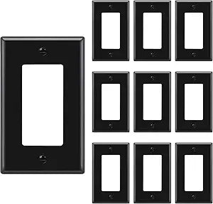 10 PCS BESTTEN 1-Gang Decorator Wall Plate, Standard Size, Black, UL Listed