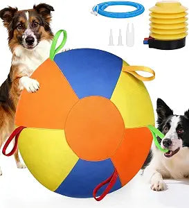 Calming Jumbo Ball for Dogs Durable Tear-Resistant Inflatable Big Ball Tough Herding for Play Exercise Toy with Heavy-Duty Handle Cover & Pump Fun Doggy Herding Dog Giant Tennis-10