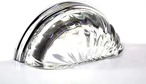 5 PACK of Shell Shaped Melon Glass Cup Pulls/Knobs with 3 Inch Mount Distance in Polished Chrome