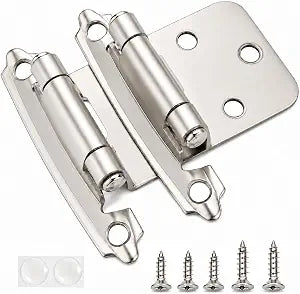 DecoBasics Cabinet Hinges Brushed Nickel for Kitchen Cabinets Doors (2 Pair -4 Pcs) -1/2" Overlay (Variable) -Self Closing Kitchen Cabinet Hinges Flush Mount w/Silicon Bumpers & Hardware Screws