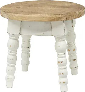 Wooden Step Stool for Kids Adults, Farmhouse Step Stool or Plant Stand Indoor, Portable and Sturdy Versatile Foot Stools for Bathroom, Bedroom, Office, Kitchen, Plant Stand (Round)