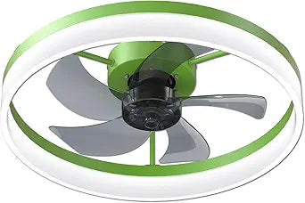 Modern LED Ceiling Fan Light with Remote - 3 Adjustable Color Temperatures (3000K-6000K) & Dimmable - Flush Mount in Vibrant Colors (Purple, Orange, Blue, Pink, Green) (Green)