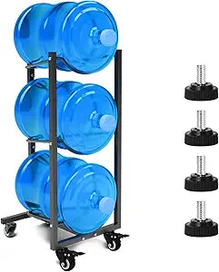 5 Gallon Water Jug Holder with Wheels: 5 Gal Water Bottle Storage Rack Stand for Home Kitchen Office Gym Garage (3 tier)