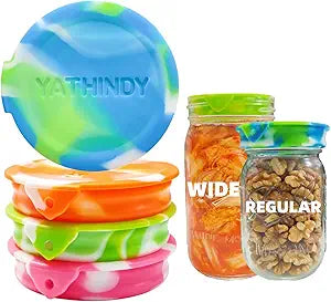 ORIGINAL CREATOR-4 Pack Silicone Mason Jar Lids for Ball, Kerr and More,Fit Regular Mouth & Wide Mouth Storage Caps for Mason/Canning Jars,Leak-Proof,Dishwasher Safe(Mixed-color)