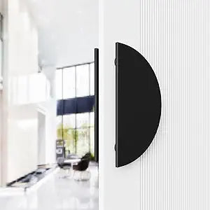 Half-Round Pull Handle, Double-Sided Heavy-Duty Aluminum Push-Pull Handle, Commercial-Grade Glass Door Handle, Barn Door Handle, for Wooden Doors(Black, Dia 7.9in)