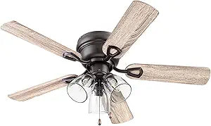 Portage Bay Ceiling Fans Renton 42" Bronze Indoor Fan with Clear 3 Light LED Multi Arm; E26/B11 Bulb and Pull-Chains, Traditional Style, 5 Reversible Barnwood/Dark Chestnut Blades, 51436