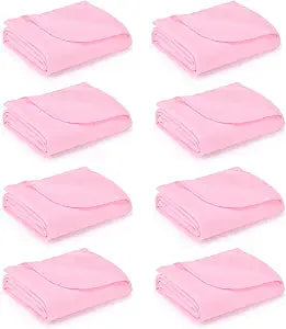 8 Pack Light Pink Fleece Sleepover Blankets Bulk, 59" x 48" Soft Lightweight Throw Blankets for Couch, Spa, Slumber Party, Movie & Bachelorette Party