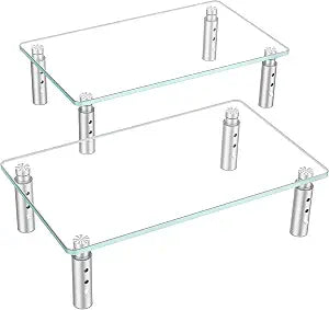 Hemudu 2 Pack Monitor Stand - 3 Adjustable Height Riser, Computer Stand, Desktop Organizer for PC, Laptop - Clear