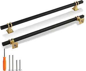 Cabinet Pulls Matte Black and Gold Cabinet Handles, 10 Pack 11-1/3 Inch Kitchen Door Cupboard Wardrobe Drawer Handles, Cabinet Hardware Bar Drawer Pulls, 288mm Hole Centers