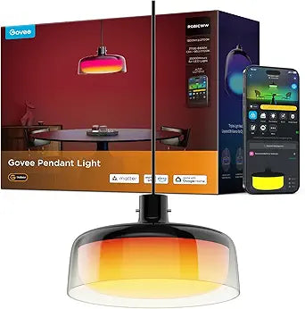 Govee Pendant Light for Kitchen Island, Three-Layer RGBIC Smart Lighting, Matter Compatible, 1300LM 2700K-6500K Dimmable Black Hanging Light Fixture Works with Alexa, Adjustable Height for Dining Room