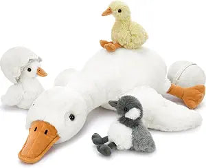 Tezituor Goose Stuffed Animal with Babies&Eggs, 23.6" Large Goose Plush Hugging Pillow Soft Swan Plushies Toys Birthday Christmas for Kids Boys Girls