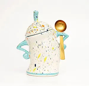 Canister With Attitude - Attitude Jar, Ceramic Airtight Food Storage Container with Spoon for Tea, Coffee, Sugar, Flour, Cute Kitchen Decor (Cyan)