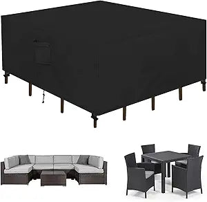 Easy-Going Square Patio Furniture Cover Waterproof Outdoor Dining Table and Chair Cover Anti-UV Outside Sectional Sofa Set Covers (126"L x 126"W x 32"H, Black)