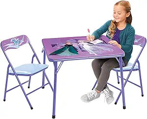 Disney Frozen Kids Folding Table & Chairs Set for Kid and Toddler 36 Months Up to 7 Years, Includes: 1 Table (24" L x 24" W x 20" H), 2 Chairs (13" L x 13.5" W x 21" H) Weight Limit: 70 lb