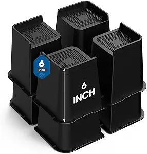 Bed Risers 2 inch, 3 inch, 4 inch, 6 inch or 8 inch Heavy Duty Furniture Risers, Up to 6000 Lbs L Shaped Design Bed Lifts Blocks for Couch Desk Sofa Table (Black, 6 Inch 8 Pack)