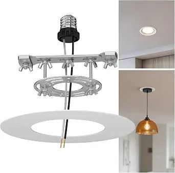 Can Light Conversion Kit to Pendant - Recessed Light Converter Kit with E26 Socket Adapter, Mounting Bracket, Round White Cover Plate - 6" Recessed Light Conversion Kit for Pendant Light Fixtures