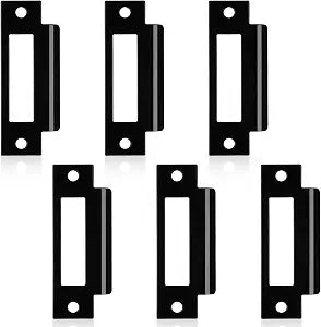 6Pcs 4-7/8" Universal Door Strike Plate Replacement Stainless Steel Plated Lock Strike Plate T Strike Deadbolt Strike Plate Door Backplate Iron Matte Black Finish for Use(Large Hole)