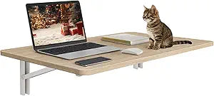 Natural Wood Wall Mounted Folding Table 23.6"x15.7" Fold Down Wooden Wall Desk, Floating Table for Laundry, Kitchen, or Small Office