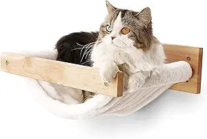 FUKUMARU Cat Hammock Wall Mounted, Kitty Beds and Perches, Wooden Cats Furniture, Stable Wall Shelves for Sleeping, Playing, Climbing, and Lounging