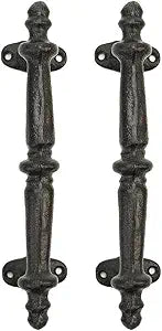 Sungmor 2PC Solid & Sturdy Cast Iron Cabinet Handles, Heavy Duty 9.3" Long Strong Rustic Metal Grab Bar Decorative Door Handles, Antique Farmhouse Fence Gate Garage Closet Drawer Sliding Door Pulls