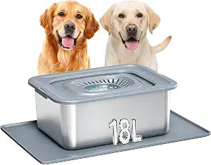18L/4.75Gal Stainless Steel No Spill No Splash Dog Water Bowl Slow Feeder for Messy Drinkers,with XXL Silicone Mat,Ideal for Large Dogs Indoor/Outdoor Use Non Drip,Splash Proof Design | 18L/4.75Gal Stainless Steel No Spill No Splash Dog Water Bowl
