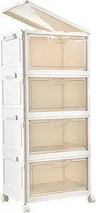 4-Tier Stackable Storage Bins with Lids Clear Closet Clothes Organizers Plastic Case Pantry Containers Box w/Wheels Magnetic Doors for Living Room Bedroom Office Dorm
