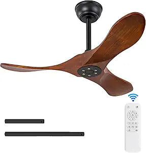 36 Inch Solid Wood Ceiling Fans without Lights, 6 Speeds,Reversible DC Motor, Noiseless, Black Ceiling Fan No Light, Modern Indoor Outdoor Ceiling Fan with Remote for Patio Living Room Bedroom