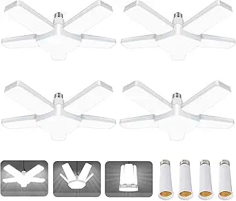 LED Garage Lights 4 Pack, LED Shop Light100W 10000LM 6500K E26/E27 Ceiling Light with 4+1 Panels Adjustable for Workshop, Basement, Warehouse(L-5 Panels-4 Pack)