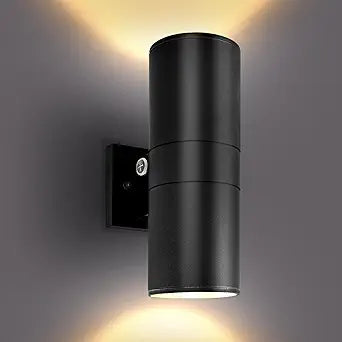 LUXRITE Dusk to Dawn LED Modern Outdoor Wall Light, 12", Up or Up and Down Light, 3CCT 3000K-5000K, Waterproof Cylinder Wall Sconce, 18/24/30W, Dimmable, IP65, ETL, Black - Patio Garage