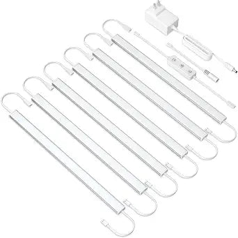 Under Cabinet Lighting Plug in. 6 PCS 12 Inches Likable Slim Bright Light Strips. Dimmable 24W Cabinet Lights for Kitchen Over Counter Countertop Tool Box Shelf Closets Warm White 3000K